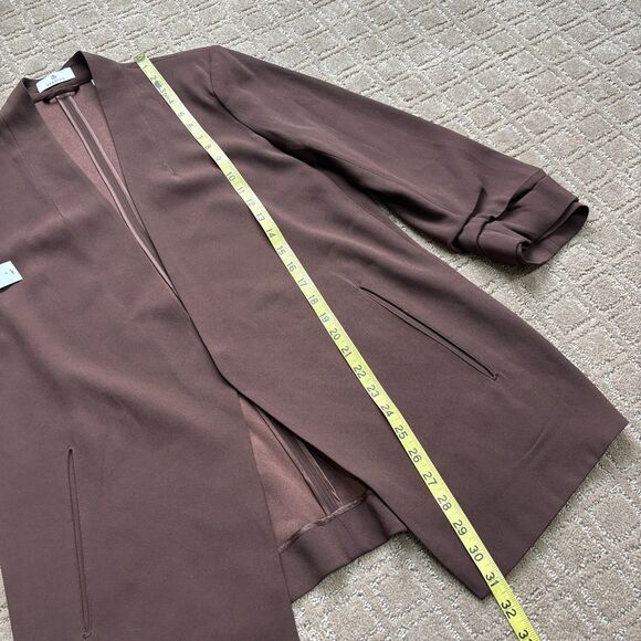 Babaton Power Hip Blazer Women's 10 Chocolate Brown Crepe Open Front Drape READ - Picture 10 of 11